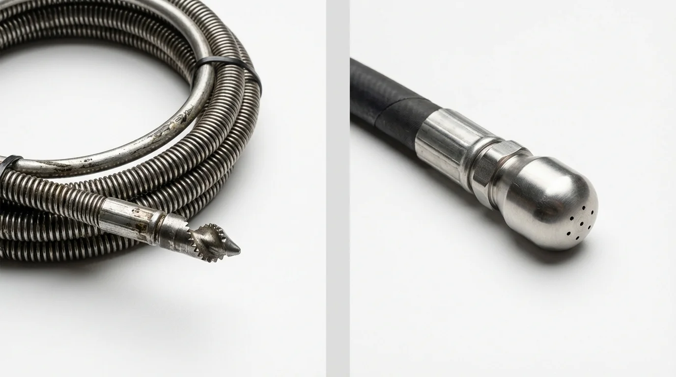 Drain snake cable and hydro jetting nozzle used for drain cleaning in Ogallala, NE