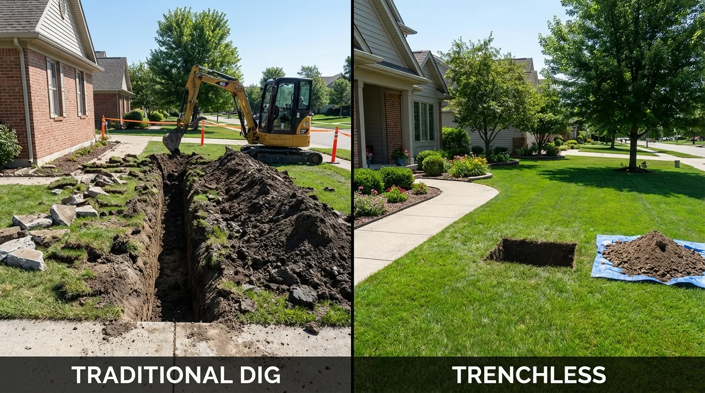 Trenchless sewer repair with minimal yard damage versus traditional excavation in Ogallala, NE